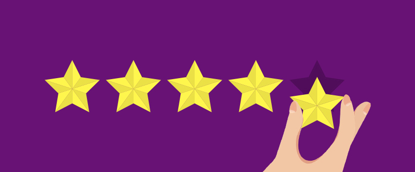 Harness the Power of Online Reviews graphic with a hand adding 5 stars to a review.